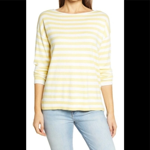 Caslon Boatneck Sweater In Yellow - Ivory Marie Stripe - Picture 1 of 6